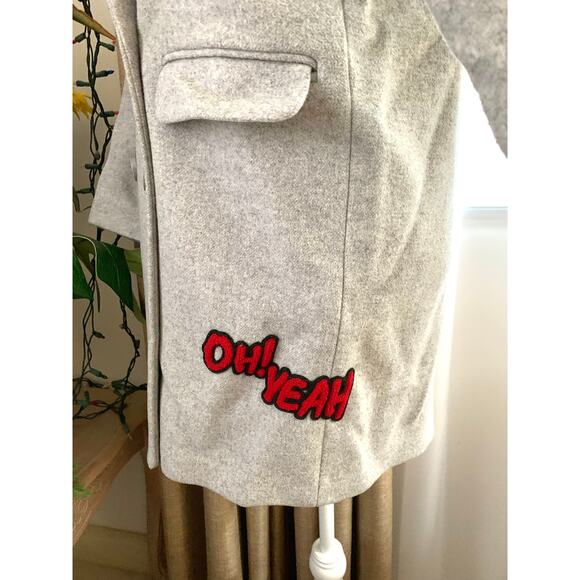 Ochirly Wool Blend "Hello! Oh! Yeah" Coat in Light Gray - Picture 3 of 10